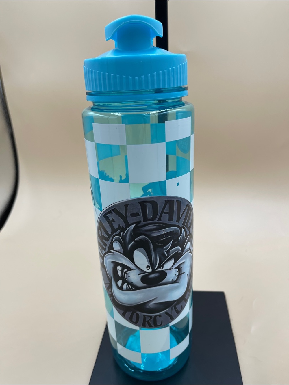 Harley-Davidson Motorcycle Checkered Water Bottle with Cartoon Emblem BPA Free